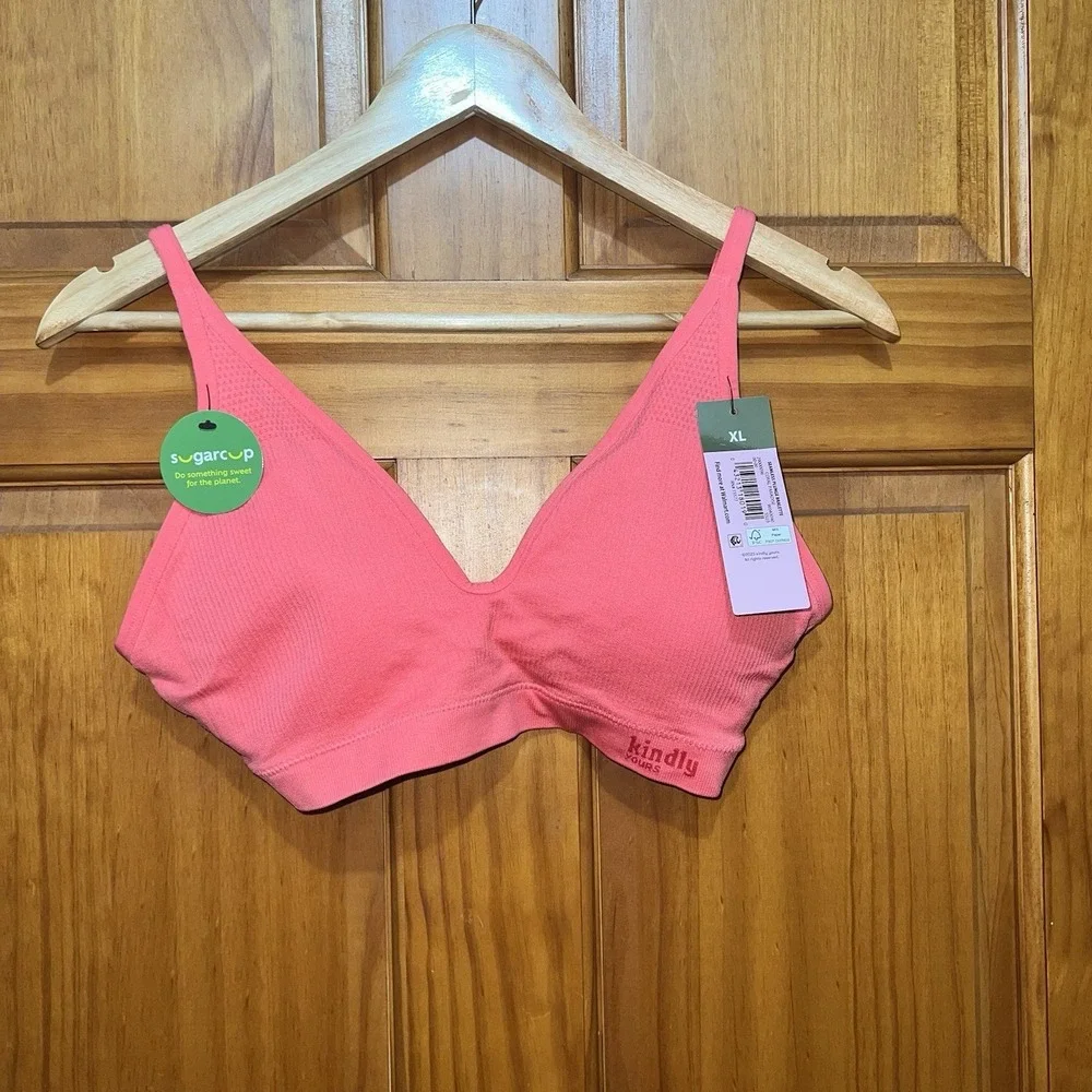 Kindly Yours Women's Wire-Free Seamless Plunge Bralette, Size Small‎ - Coral